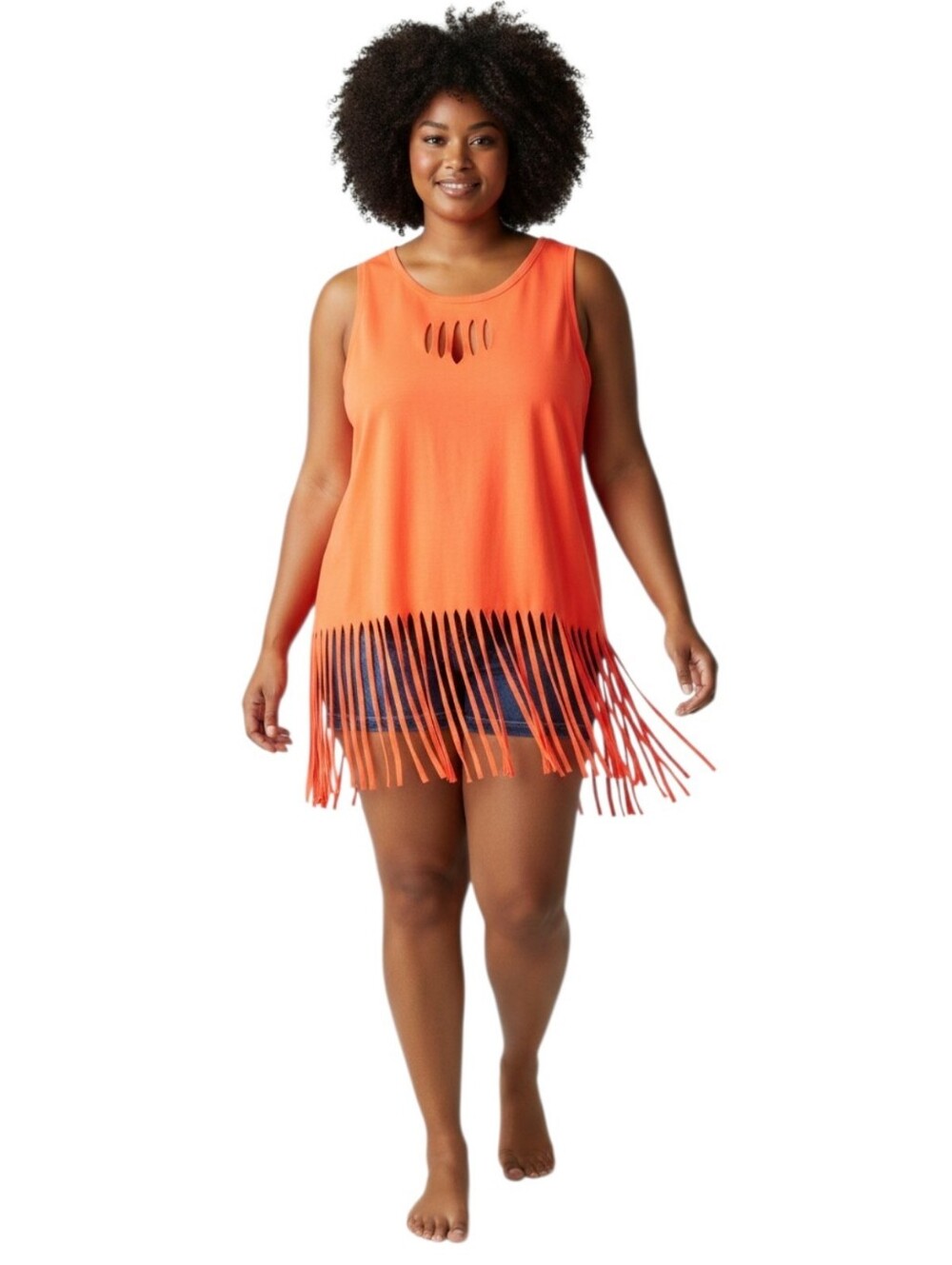 Rogue Cotton Orange Fringe Sleeveless Top